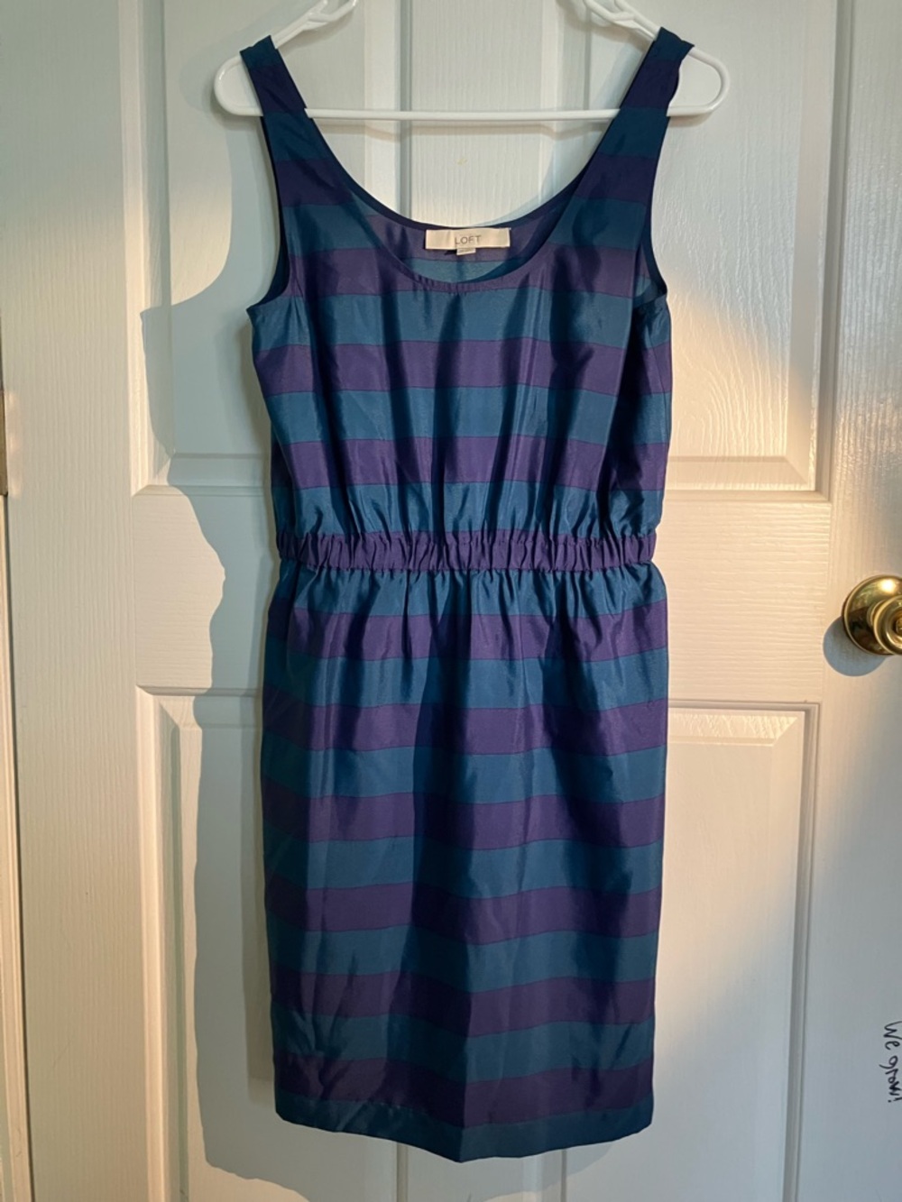 LOFT Teal and Purple Striped Sleeveless Mini Dress